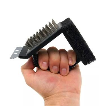 Imagem de Escova Multiuso com Cerdas, Esponja e Raspador – Ideal para Grelhas e Chapas