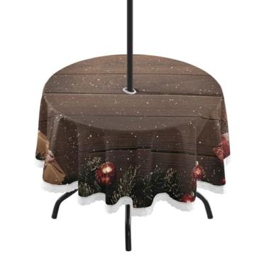 Imagem de CEBUGI Toalha de mesa redonda para uso ao ar livre, fundo natalino, impermeável, com furo Umberlla, capa de mesa lavável para pátio, cozinha, sala de jantar, 152 cm