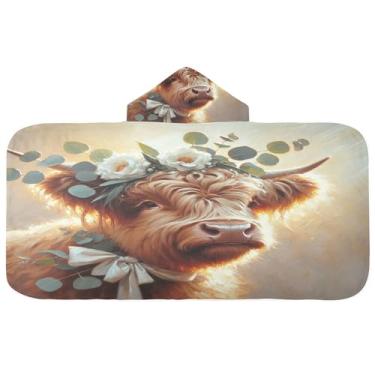 Imagem de Burbuja Toalha de banho com capuz e coroa de flores brancas para crianças, toalha de praia de pelúcia macia absorvente para meninas e meninos 3-10 anos, 61 x 127 cm