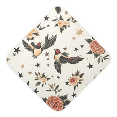 Imagem de STAYTOP Toalhas de bebê vintage Flying Birds Musselina com capuz, toalha de banho super macia, toalhas de banho absorventes para banho recém-nascido unissex 89 x 89 cm