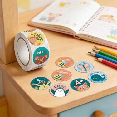 Imagem de 500 pçs rolo de adesivos de feliz aniversário, adesivos de selo de desenho animado multicolorido para decorações de festa e vedação de envelope (rosa)