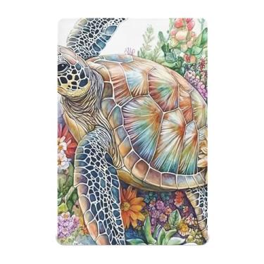 Imagem de Burbuja Lençol de berço Turtle in The Sea para meninos e meninas, lençol com elástico 71 x 132 cm para colchões de berço padrão e infantil, macio e respirável