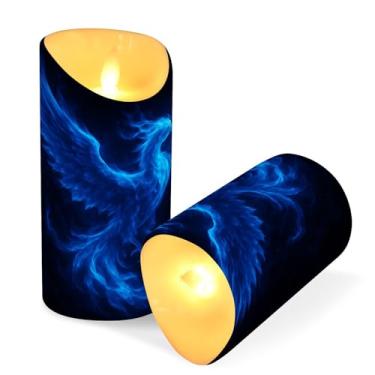 Imagem de Blueangle Pacote com 2 velas sem chama Blue Phoenix com controle remoto e temporizador, velas LED cintilantes (7,6 cm x 9,9 cm) para decoração de casa, casamento, acampamento (83)