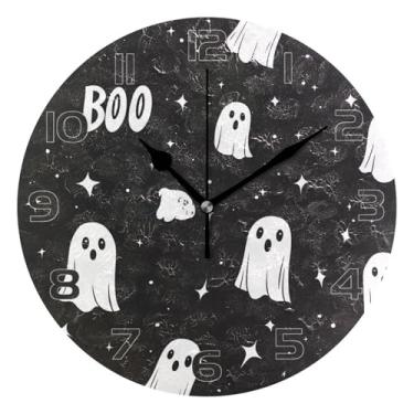 Imagem de YETTASBIN Relógio de parede fantasma de Halloween, silencioso, sem tique-taque, operado por bateria, relógio redondo decorativo criativo para cozinha, sala de estar, banheiro, decoração de escritório