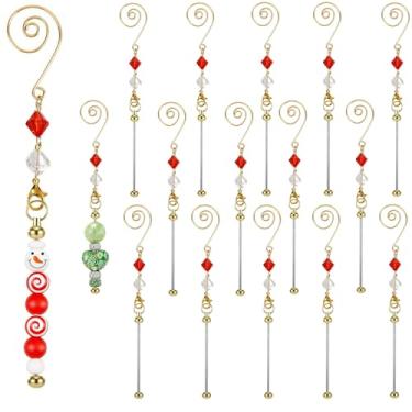 Imagem de Frinnovan 15 unidades de varões com contas DIY em branco para decoração artesanal, enfeites para pendurar árvores de Natal (metal dourado com contas de diamante transparente e vermelho)