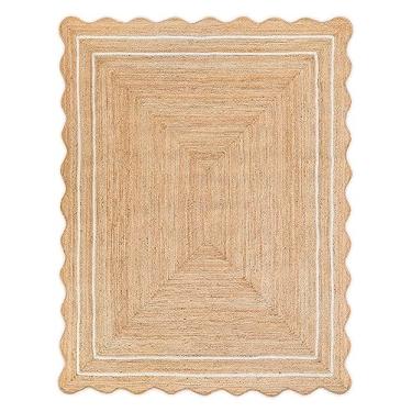 Imagem de Weaving Village Corredor de juta natural ondulado, branco (1,8 m x 2,5 m): Tapete de vieira de entrada Boho Farmhouse