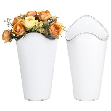 Imagem de WADORN Pacote com 2 vasos de parede de metal branco, vasos de parede pendurados em casa de fazenda, flores rústicas, suportes de plantas para casa, escritório, sala de estar, quarto, banheiro, jardim