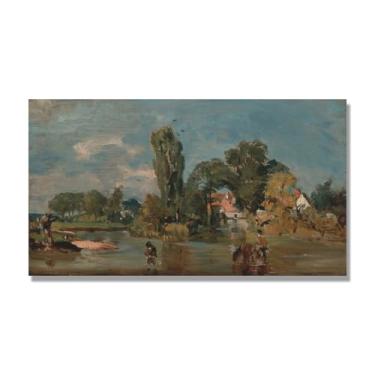 Imagem de NHLDZYH Impressão em tela estilo John Constable, (sem título 72), painel de tela de paisagem romântica, decoração de parede com tema de natureza para quarto ou escritório. 75 x 135 cm. Somente tela