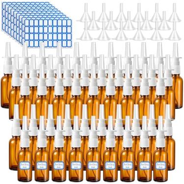 Imagem de ZHWKMYP 120 frascos de spray nasal, 30 ml, marrom, recarregável, vazio, borrifador nasal, vidro, com 24 funis e 24 etiquetas
