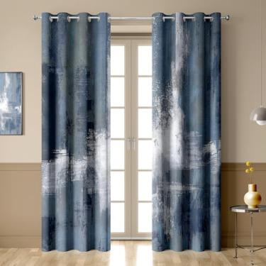 Imagem de iTapnoom Cortinas blecaute azul empoeirado, decoração abstrata de pintura de arte moderna ferrugem para sala de estar, quarto, cortinas de janela com ilhós com isolamento térmico para quarto 132 x 213