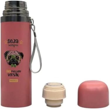 Imagem de Garrafa termica inoxidavel rosa, transporta liquidos frios, pratica, portatil e segura, 480ml, estilosa