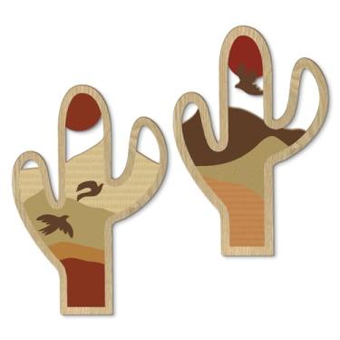 Imagem de Putuo Decor 2 peças de decoração de parede ocidental de cacto de madeira, decorações de casa ocidentais para quarto, sala de estar, banheiro, arte de planta moderna rústica do sudoeste para casa de