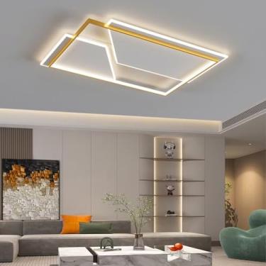Imagem de Luminária de teto LED moderna com controle remoto, design geométrico elegante e criativo, 98W, em metal dourado, embutida, ideal para hotéis, quartos, escritórios, cozinhas, salas de estar e