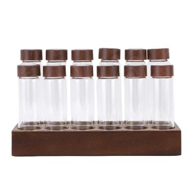 Imagem de Eujgoov Conjunto de Tubos de Ensaio de Vidro Com Rack de Madeira, 6 ou 12 Tubos Com Válvula Unidirecional para Armazenamento de Grãos de café, Doces, Lembrancinhas de Laboratório, Dormitório, (12