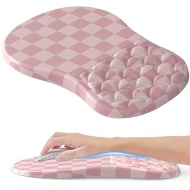 Imagem de Mouse pad ergonômico com descanso de pulso, design de inclinação para alívio da dor, mouse rosa com espuma de memória reforçada e base antiderrapante para mesa de escritório/jogos