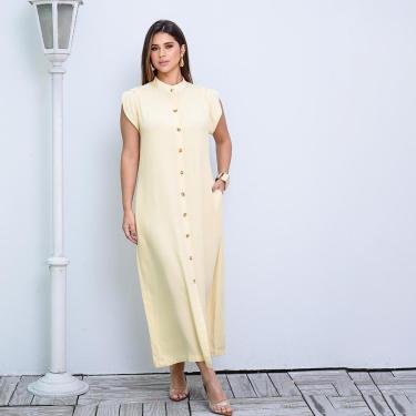 Imagem de Vestido Chemise Midi Botões M/C BBonnie Sienna Amarelo-Feminino