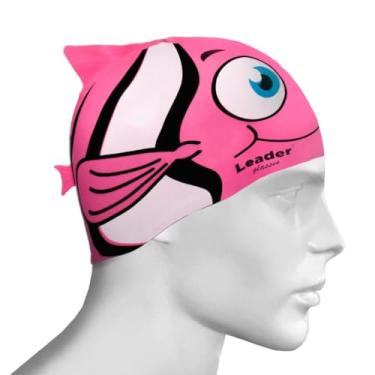 Imagem de Leader Glasses Touca de Natação Infantil, Silicone, Formato de Peixinho, para Crianças de 3 a 8 Anos, Ajuste Anatômico, Unissex (Rosa)