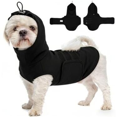 Imagem de MORVIGIVE XS Dog Anxiety Vest – Camisas calmantes sem mangas com capuz | Peito ajustável para cães pequenos, pescoço urdidura para aliviar ansiedade, medo de novos lugares, estresse social (preto)