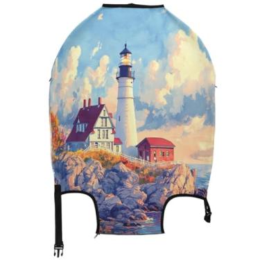 Imagem de Joisal Protetor de bagagem, capas de mala com estampas elásticas, acessórios de viagem para mulheres, aquarela farol litorâneo, Farol em aquarela litorânea, S 18-20 in, Capa de mala