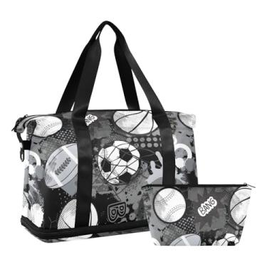 Imagem de Bolas de futebol expansíveis, bolsas de fim de semana para mulheres, bolsa de viagem com bolsa de maternidade para hospitais, Bolas esportivas pretas e brancas