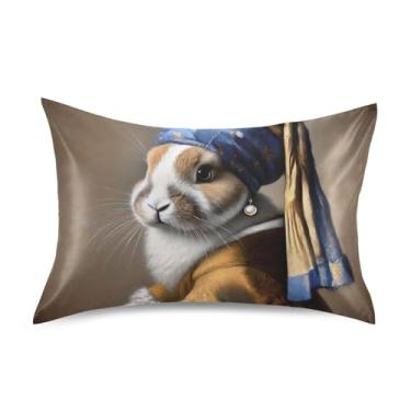 Imagem de Fronhas de cetim floral clássico coelho pérola brinco padrão Queen King fronha arte impressão refrescante presentes modernos roupa de cama tamanho padrão 66.0 cm x 50.8 cm