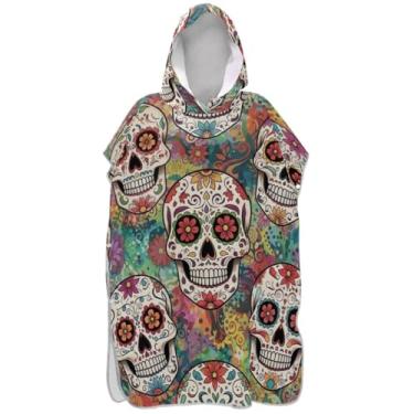 Imagem de Joisal Sugar Skulls Vintage Flowers Surf Poncho Trocador Roupão Adulto Praia Moletom Toalha Natação Plus Size Ponchos de Praia para Homens