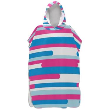 Imagem de Joisal Trocador de roupas para adultos, poncho de surfe, praia, banho, toalhas com capuz, ponchos femininos vestíveis com capuz, listras azuis rosa