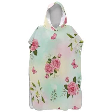 Imagem de Joisal Poncho de surfe para adultos trocador de roupa de banho com capuz bonito poncho masculino vestível com capuz borboleta rosa menta