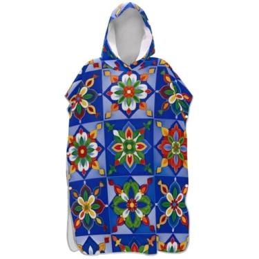 Imagem de Joisal Poncho de surfe de azulejo floral para adultos, roupão de banho, toalhas com capuz, secagem rápida, ponchos de praia para homens
