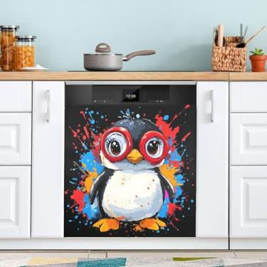 Imagem de Adesivo magnético fofo pinguim lava-louças à prova d'água para máquina de lavar e secar ímãs capa decorativa capa de painel frontal para lava-louças 58 cm x 66 cm