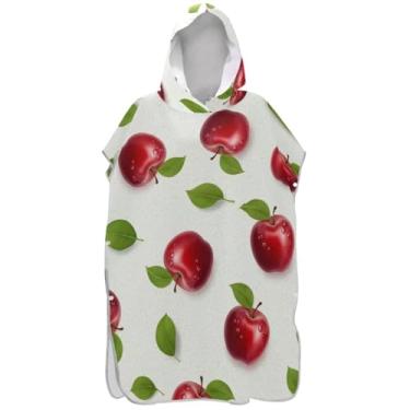 Imagem de Joisal Roupão de secagem rápida para adultos, poncho de surfe, toalhas de banho com capuz, maçãs vermelhas, branco, poncho masculino com capuz