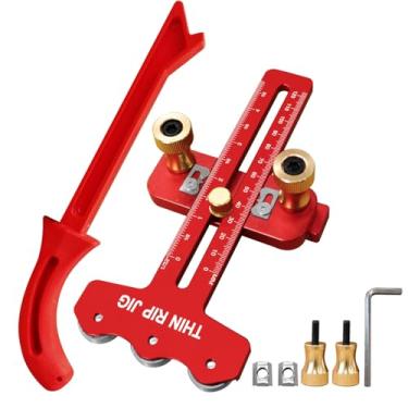 Imagem de CCIEAO Guia de gabarito de serra de mesa Thin Rip Jig, guia de 3 polias de rasgo fino com haste de pressão para corte repetitivo de tiras estreitas, segurança, guia de serra de mesa preciso e rápido