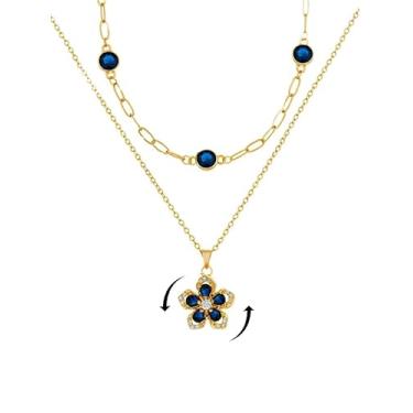 Imagem de rgwtgkyh Colares femininos com pedra do mês de nascimento em camadas, ouro 18 K, vermelho, fidget flor, hibisco, presente de aniversário de janeiro para mãe, amiga, namorada, irmãs, Large, Latão