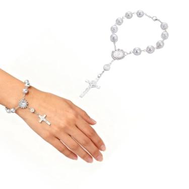 Imagem de Pulseira feminina de imitação de pérola cruzada feita à mão e acessórios para pendurar no interior do carro