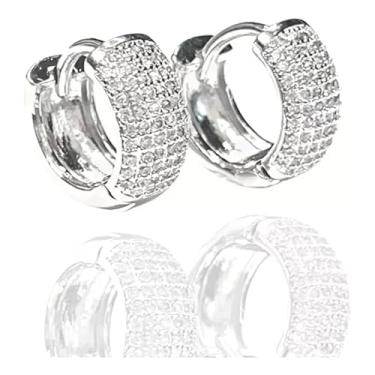 Imagem de Brinco Masculino 6.5mm Argola Click Cravejada com Zircônia Brilho Eterno Banhado a Prata Italiana Estilo Jogador de Futebol Luxo