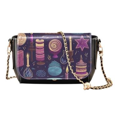 Imagem de Rubber Ducks on Blue Medium Leather Crossbody Bags for Women, Crossbody Bag with Strap, Womens Leather Crossbody Bags, Hanukkah Symbols and Candles-4, One Size