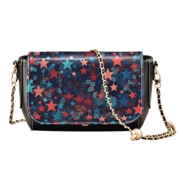Imagem de GAIGEO Libélula em guirlanda turquesa em bolsa transversal preta com bolso, bolsas tiracolo femininas de couro, Bandeira americana com estrelas em aquarela azul vermelha, One Size