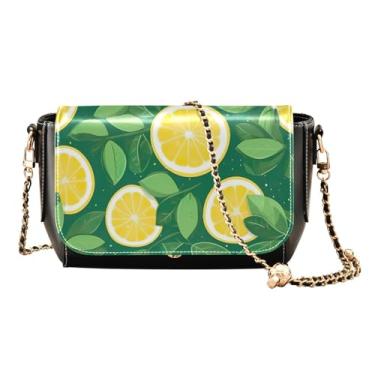Imagem de Flower on Black Bolsas de ombro femininas, bolsas transversais para mulheres, couro pequeno, Fatias de limão em um verde - 1, One Size