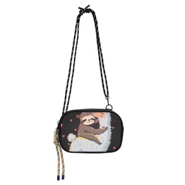 Imagem de TSENQUE Bolsa feminina pequena transversal alpaca abraçando preguiça bolsa de telefone com alça pochete bolsa de viagem sobre o ombro bolsas