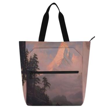 Imagem de GAIGEO Bierstadt Albert Sunrise Matterhorn Bolsas femininas para trabalho lona praia livro tote com zíper bolsas professores com compartimentos