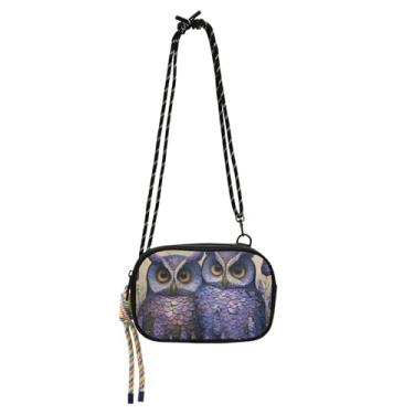 Imagem de Pequena bolsa transversal feminina lavanda corujas flores bolsa para celular com alça mini sobre o ombro bolsa de viagem