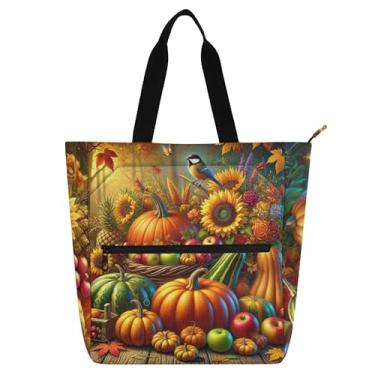 Imagem de GAIGEO Outono, Abóbora, Ação de Graças, Bolsas de Trabalho para Mulheres Lona Faculdade Escolar Bolsas Utilitárias Bolsas Infantis Amantes de Livros