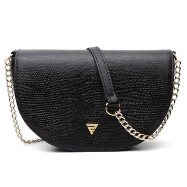 Imagem de Bolsa Feminina Transversal Meia Lua Texturizada com Corrente Dourada (Preto)