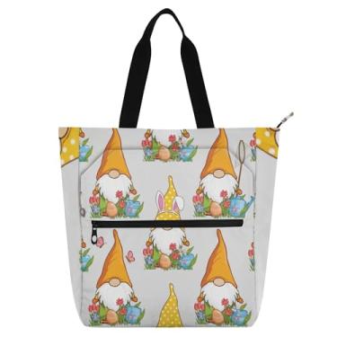 Imagem de Linda bolsa de trabalho com gnomos de Páscoa para mulheres, bolsa escolar de lona com zíper, presente para professores para amantes de livros