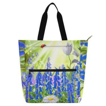 Imagem de GAIGEO Linda bolsa de sol de joaninhas Bluebells para mulheres, trabalho, lona, praia, escola, presente, para crianças, bolsas para amantes de livros