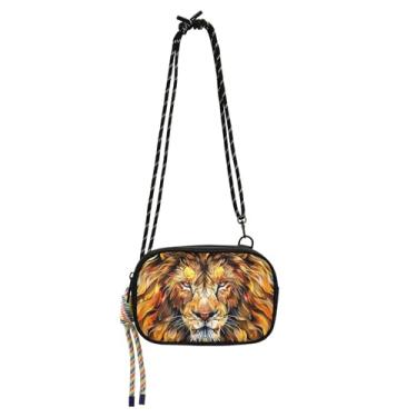 Imagem de TSENQUE Bolsa feminina com pintura de cabeça de leão bolsa transversal pequena bolsa carteira para celular bolsas de ombro bolsas de cinto de viagem