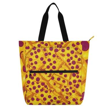 Imagem de GAIGEO Sacolas de trabalho com fatias de queijo de pizza amarela para mulheres, bolsas de tecido de lona, bolsas universitárias, reutilizáveis, para amantes de livros
