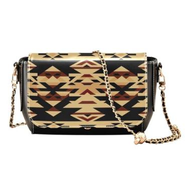 Imagem de GAIGEO Bolsas tiracolo de couro rosa morango, bolsas transversais de couro para mulheres na moda, bolsa transversal com corrente, bege e marrom Navajo-1, One Size