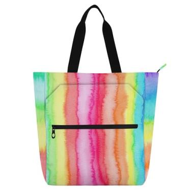 Imagem de Bolsas de trabalho femininas com listras arco-íris aquarela, bolsa escolar, bolsa de tecido, bolsas de tecido, presente para amantes de livros