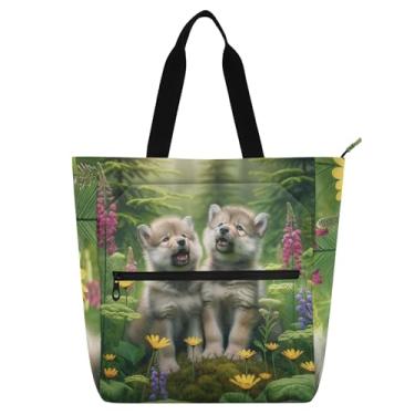 Imagem de GAIGEO Linda bolsa de mão floral para crianças, mulheres, com zíper, escola, trabalho, viagem, reutilizável, bolsa média